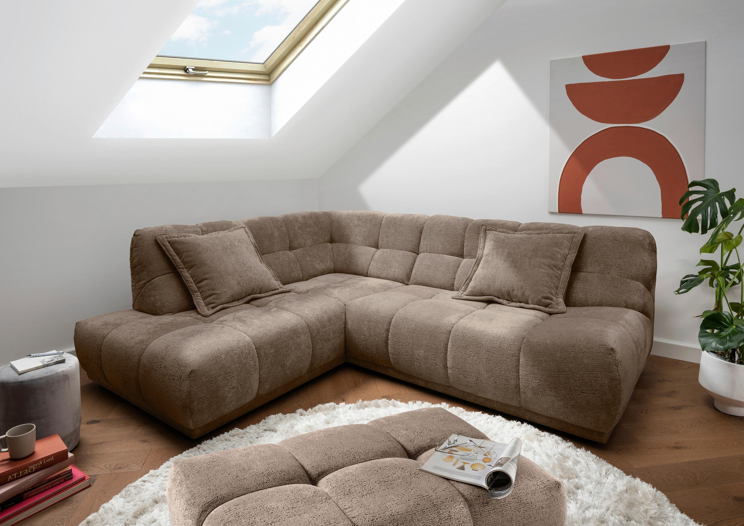 ECKSOFA Chenille Braun  - Schwarz/Braun, Modern, Kunststoff/Textil (203/254cm) - Livetastic