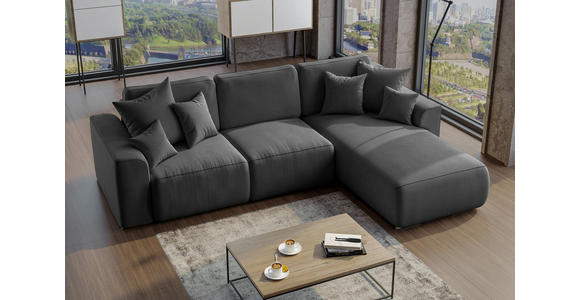 ECKSOFA  in Velours Dunkelgrau  293/195 cm  - Chromfarben/Dunkelgrau, KONVENTIONELL, Kunststoff/Textil (293/195cm) - Carryhome