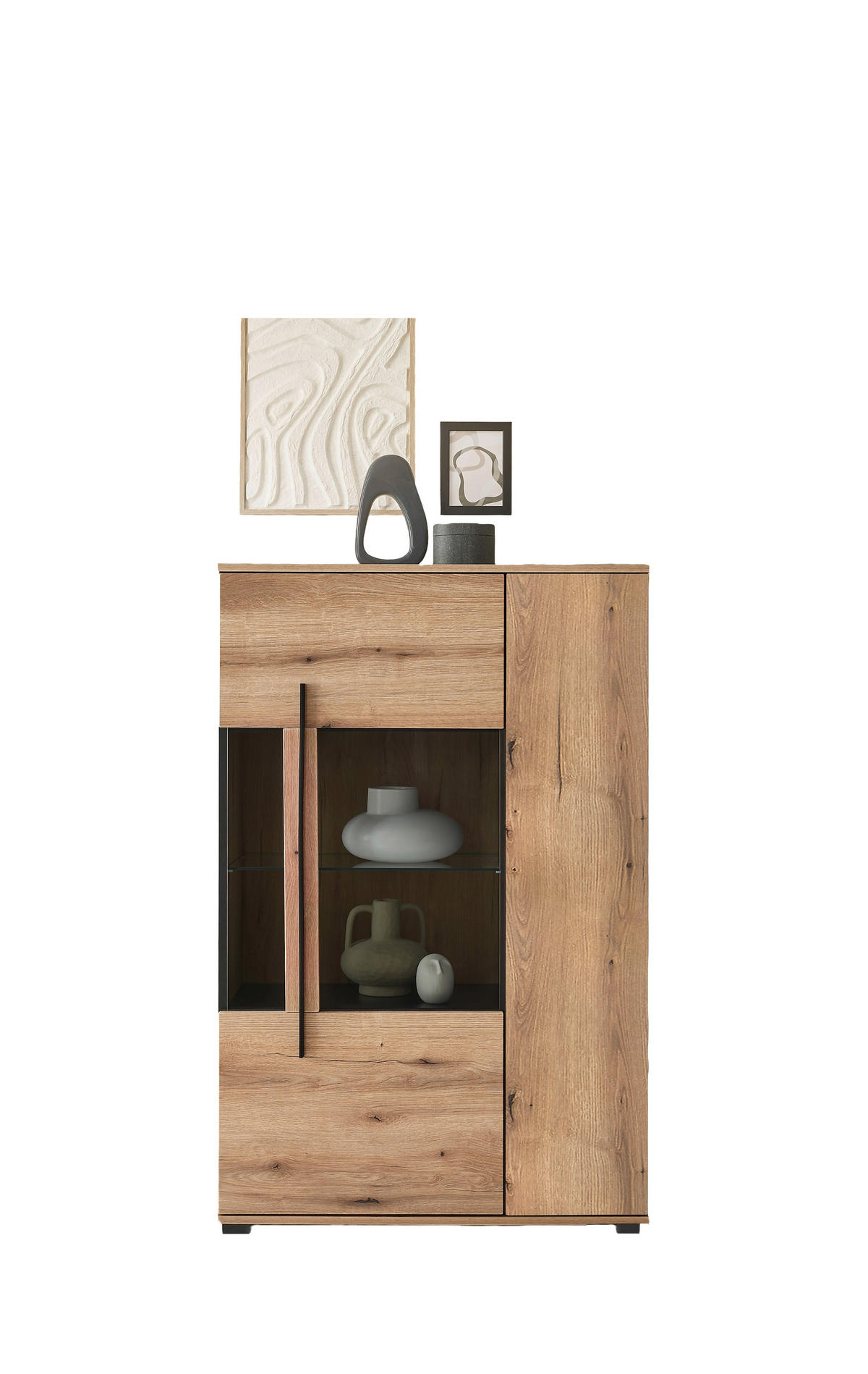 VITRINE  in Eichefarben  - Eichefarben/Schwarz, Design, Glas/Holzwerkstoff (90/140/37cm) - Livetastic