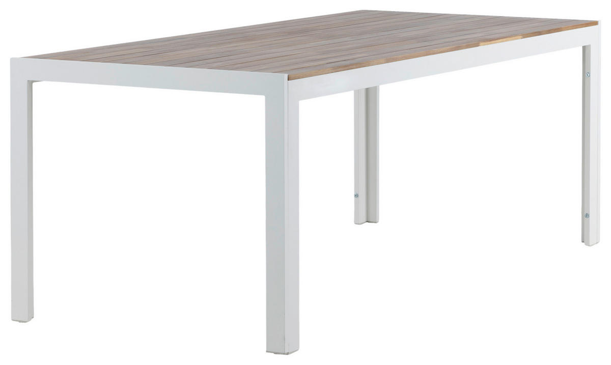 GARTENTISCH 200/100/76 cm  - Weiß/Akaziefarben, KONVENTIONELL, Holz/Metall (200/100/76cm) - Gardenson