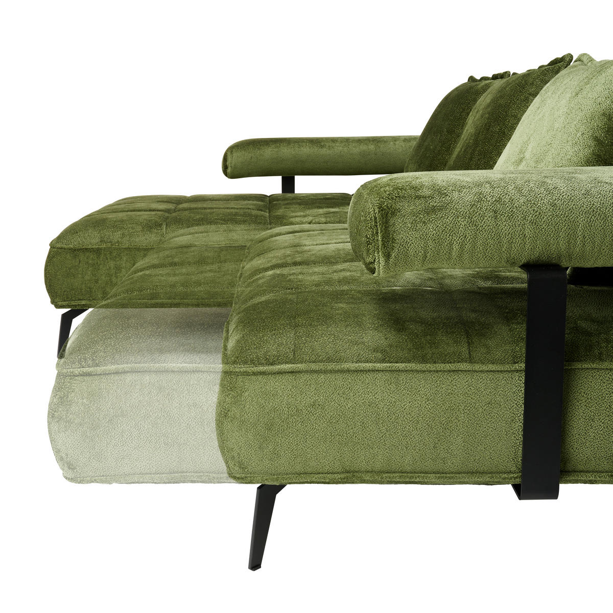 ECKSOFA in Webstoff Olivgrün  180/266 cm  - Schwarz/Olivgrün, Design, Textil/Metall (180/266cm) - Welnova