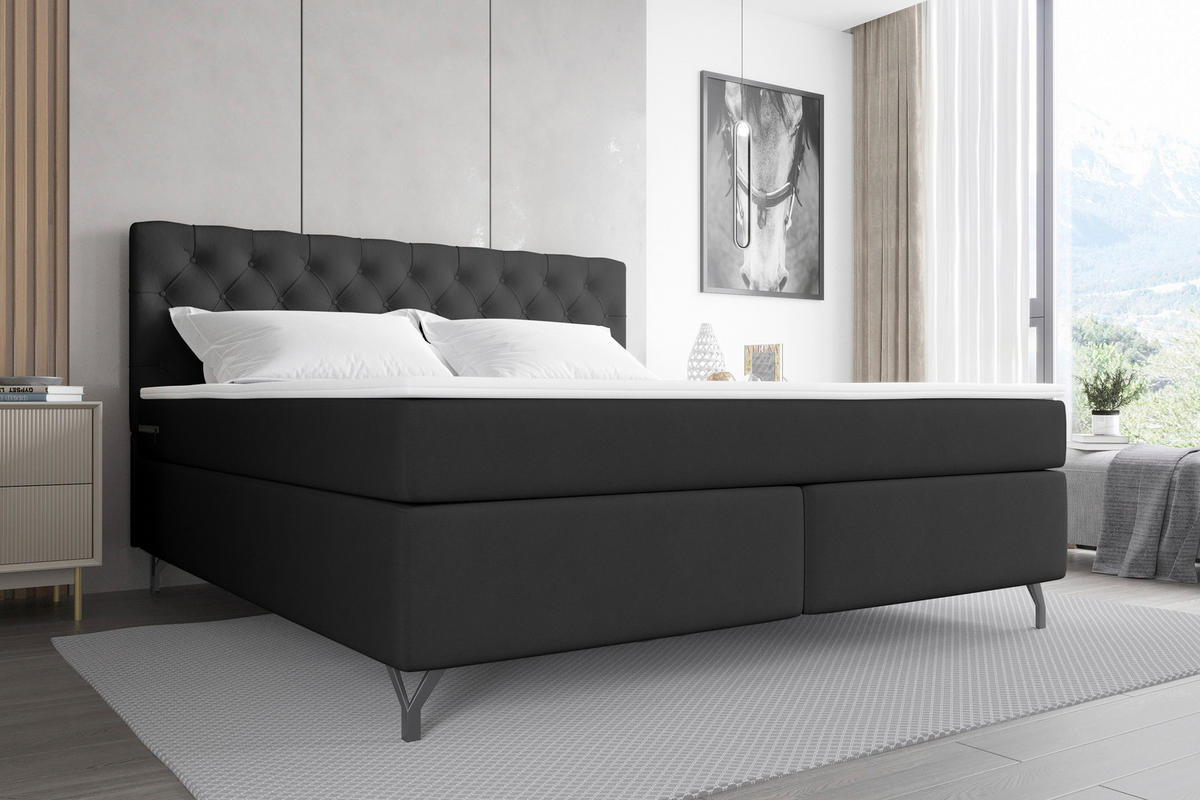 BOXSPRINGBETT 180/200 cm  in Anthrazit  - Anthrazit/Schwarz, Konventionell, Textil/Metall (180/200cm) - Carryhome