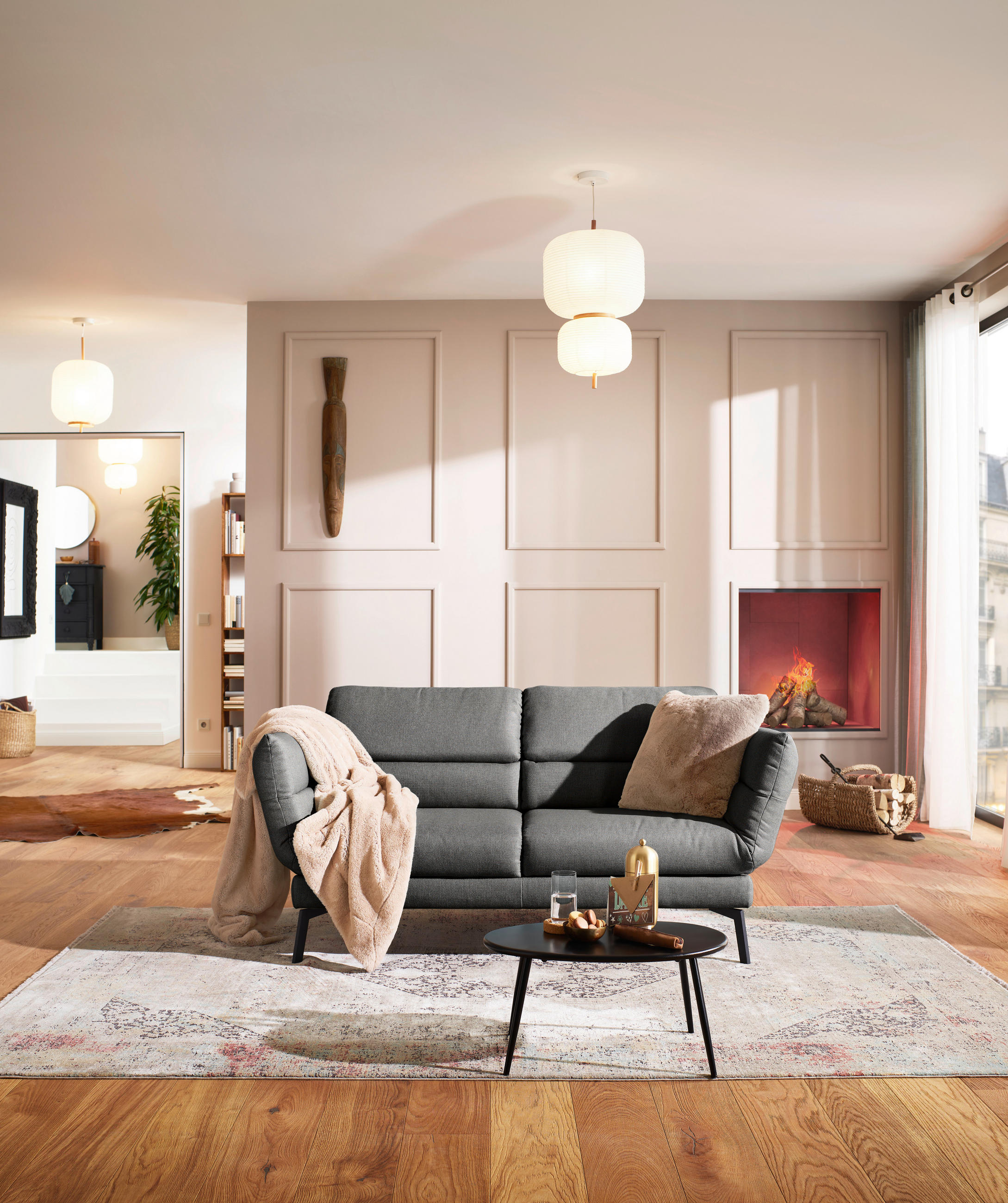 2-SITZER-SOFA Flachgewebe Dunkelgrau  - Dunkelgrau/Schwarz, Design, Textil/Metall (178-226/83-113/96-177cm) - Dieter Knoll