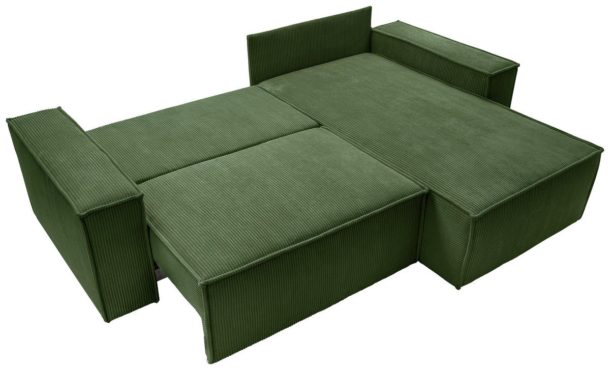 ECKSCHLAFSOFA Samt Dunkelgrün  - Dunkelgrün/Schwarz, KONVENTIONELL, Holz/Kunststoff (251/170cm) - MID.YOU