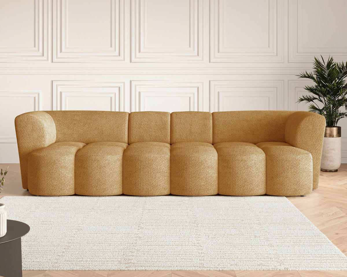 VIERSITZER-SOFA 307/84/107 cm  in Chenille Goldfarben  - Goldfarben/Schwarz, MODERN, Kunststoff/Textil (307/84/107cm) - Milino