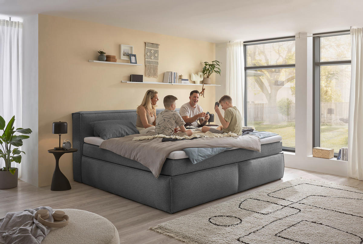 FAMILIENBOXSPRINGBETT - Dunkelgrau/Schwarz, LIFESTYLE, Kunststoff/Textil (240/200cm) - Esposa