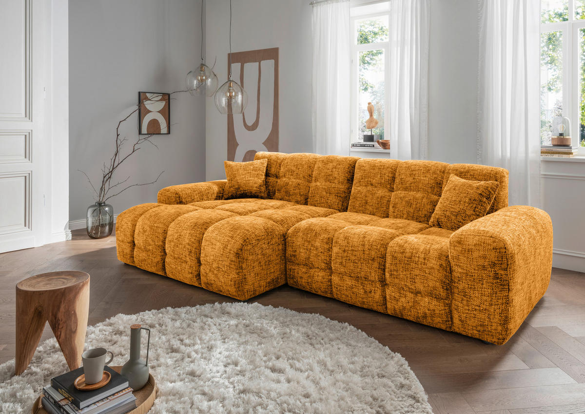 ECKSOFA in Struktur Goldfarben  - Goldfarben/Schwarz, Modern, Kunststoff/Textil (152/301cm) - Livetastic