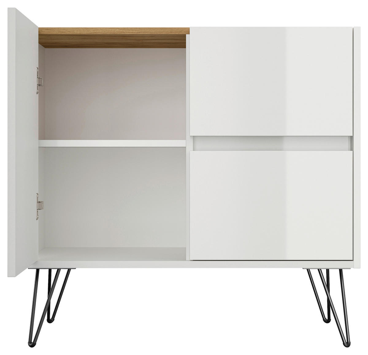 SIDEBOARD Posseik Industrial 79/75,8/42 cm 2 Schublade(n)  - Weiß Hochglanz/Eichefarben, Design, Holzwerkstoff/Metall (79/75,8/42cm) - P & B