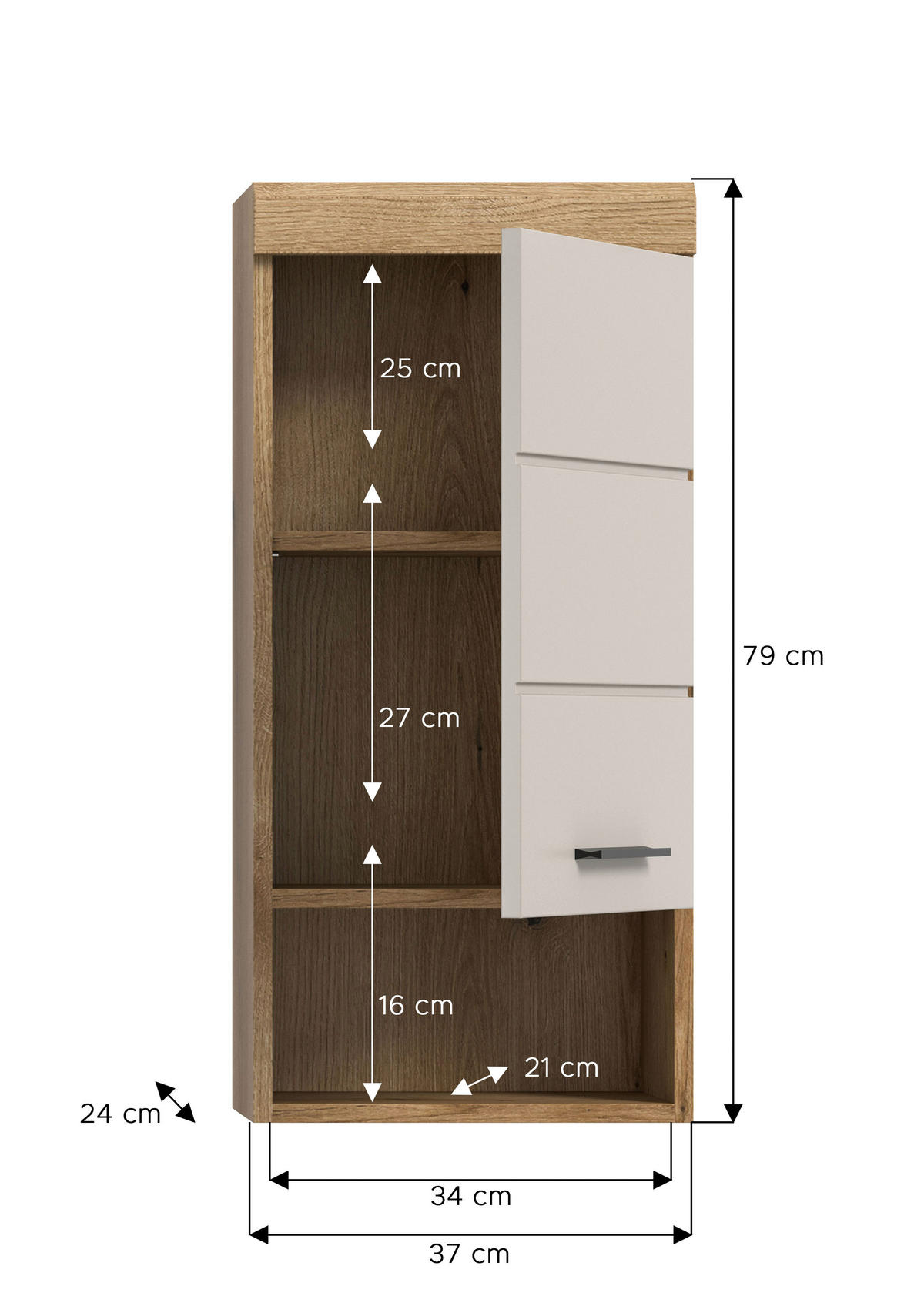 HÄNGESCHRANK 37/79/24 cm  - Kaschmir/Schwarz, MODERN, Holzwerkstoff/Kunststoff (37/79/24cm) - MID.YOU