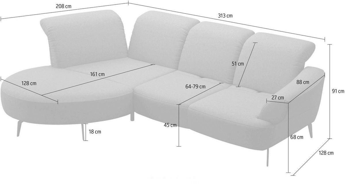 ECKSOFA in Mikrofaser Grau  - Schwarz/Grau, Modern, Textil/Metall (208/313cm) - Sit & More