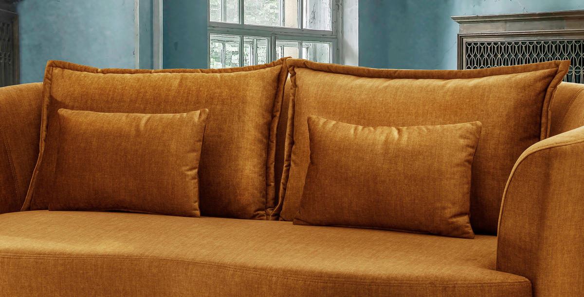 3-SITZER-SOFA in Velours Gelb  - Gelb/Schwarz, Modern, Textil/Metall (209/85/101cm) - Livetastic