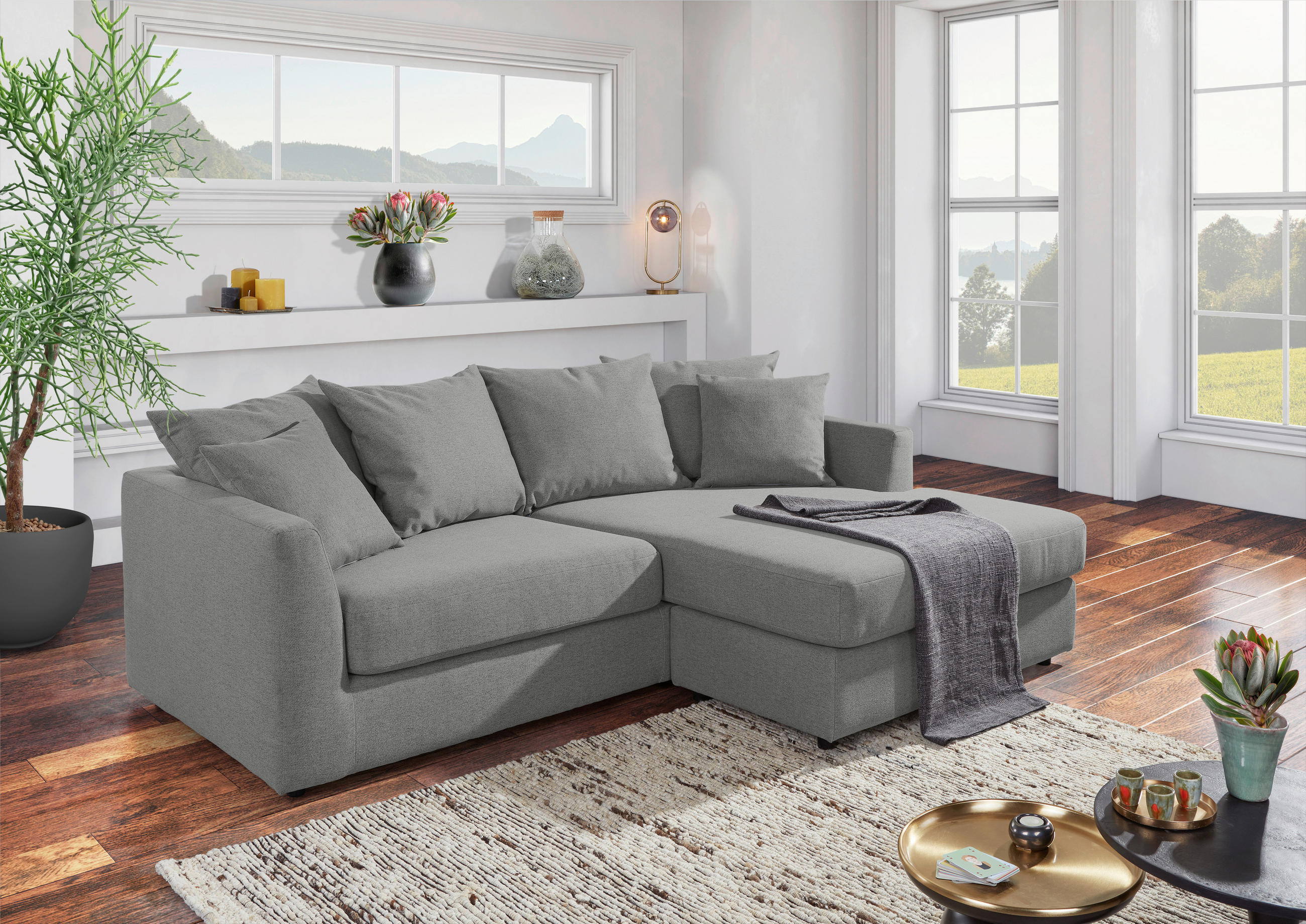 ECKSOFA in Flachgewebe Grau  - Schwarz/Grau, Design, Kunststoff/Textil (235/175cm) - home24