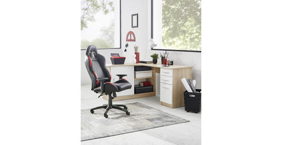 ECKSCHREIBTISCH 150/120/75 cm in Weiß, Eichefarben - Eichefarben/Alufarben, KONVENTIONELL, Holzwerkstoff/Kunststoff (150/120/75cm) - Venda