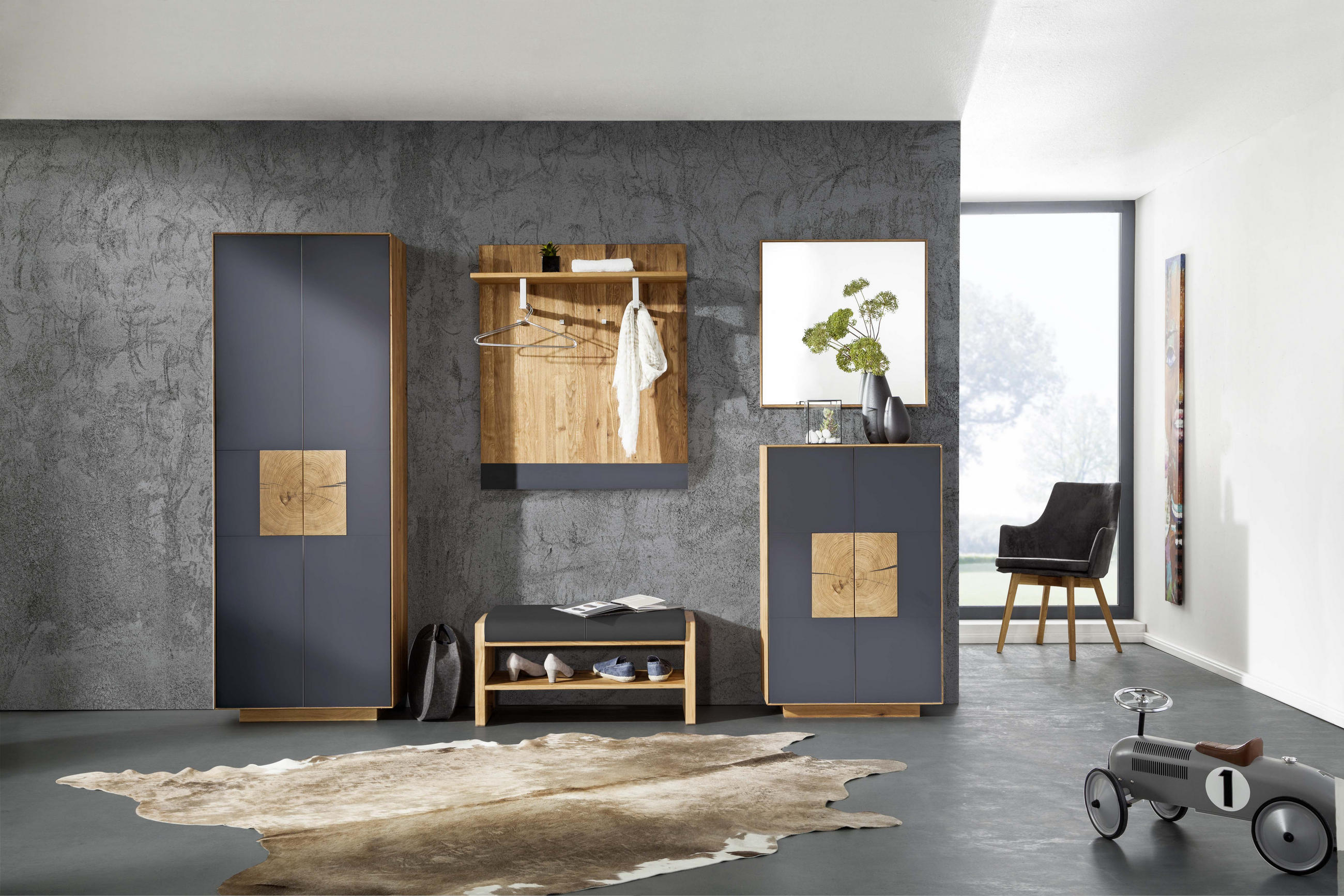 GARDEROBENPANEEL  in 88/106/33 cm  - Eichefarben/Anthrazit, MODERN, Glas/Holz (88/106/33cm) - Linea Natura
