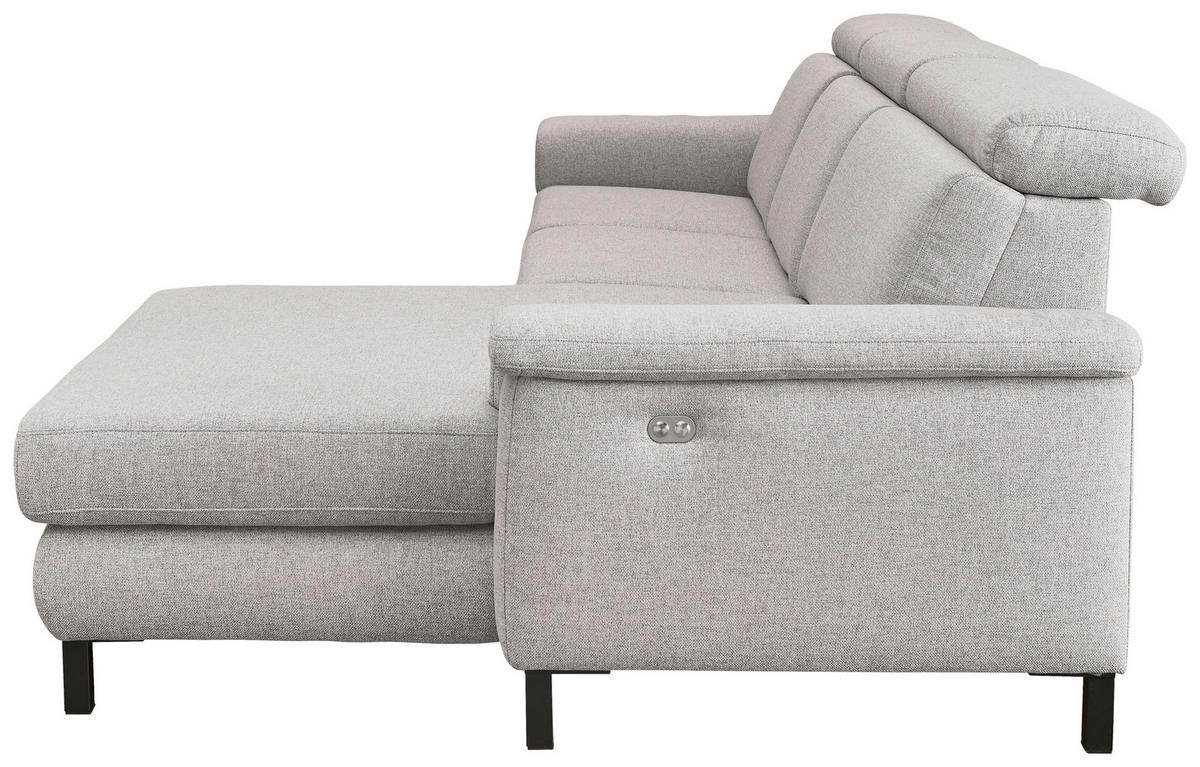 ECKSOFA in Flachgewebe Hellgrau  - Hellgrau/Schwarz, Konventionell, Textil/Metall (304/182cm) - Pure Home Comfort