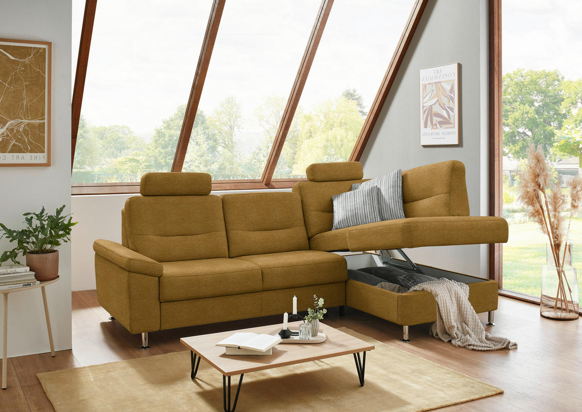 ECKSOFA  in Flachgewebe Currygelb  244/160 cm  - Currygelb/Alufarben, KONVENTIONELL, Textil/Metall (244/160cm) - Beldomo Comfort