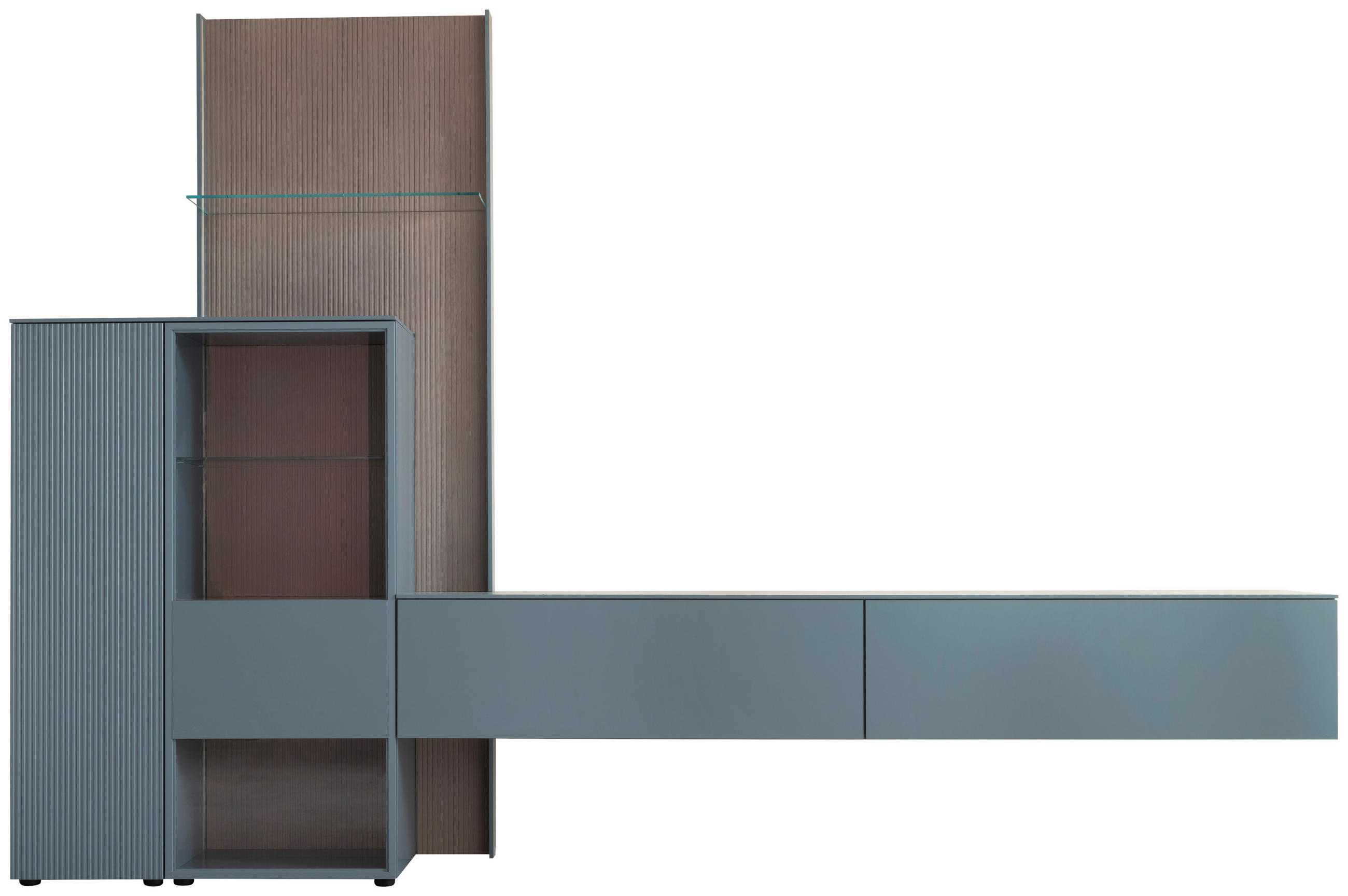 WOHNWAND  in Blaugrau, Eiche grau  340/234/45 cm  - Eiche grau/Blaugrau, Design, Glas/Holz (340/234/45cm) - Schöner Wohnen