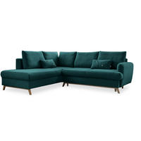 ECKSOFA in Chenille Türkis  - Türkis/Naturfarben, Holz/Textil (202/242cm) - MID.YOU
