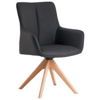 STOL MED ARMSTÖD järn äkta läder pigmenterad  - svart/ekfärgad, Modern, metall/läder (64/87/60cm) - Novel