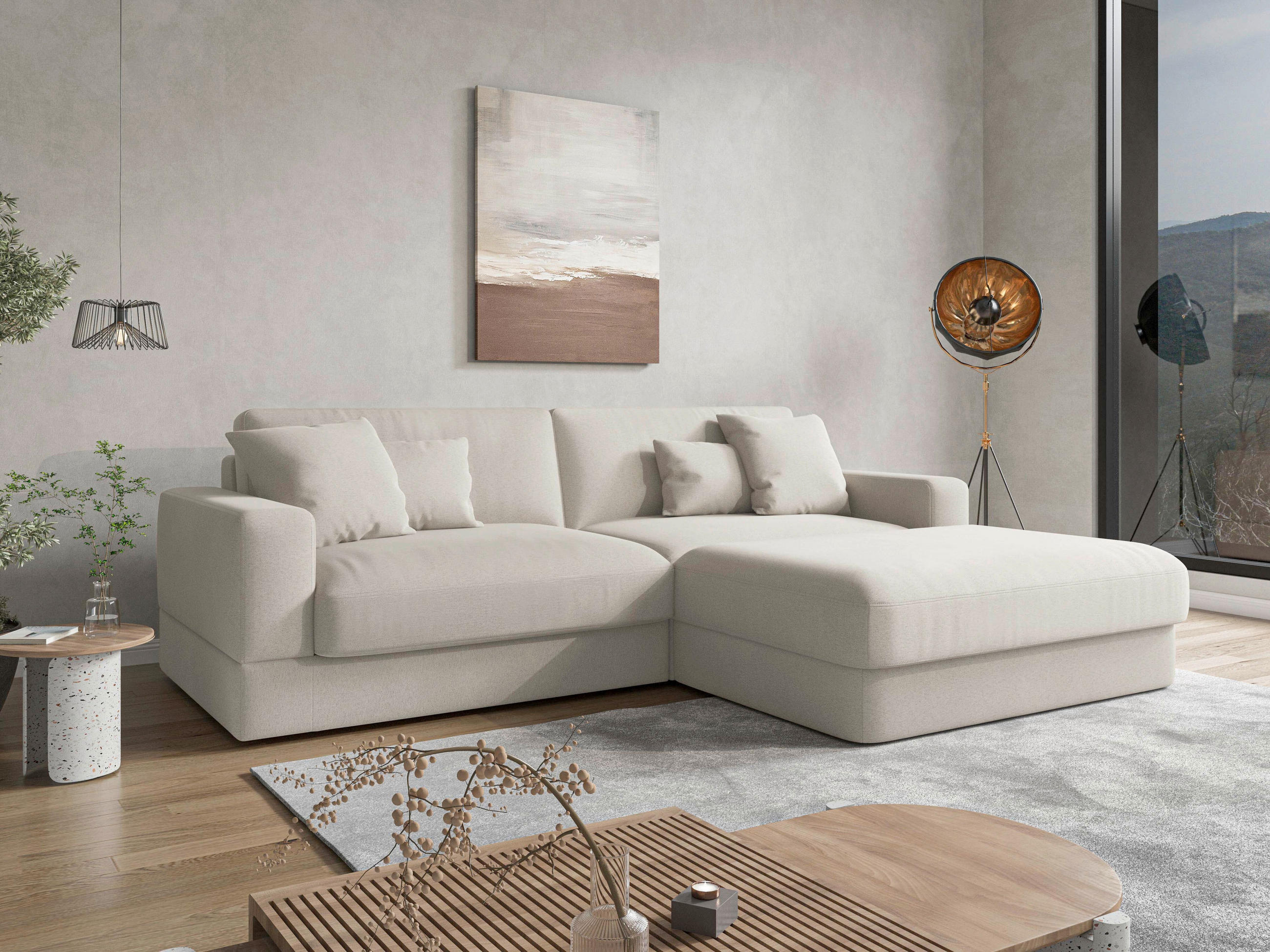 ECKSOFA FABIO E Elfenbein Mikrofaser  - Elfenbein/Schwarz, MODERN, Kunststoff/Textil (264/196cm) - Sit & More