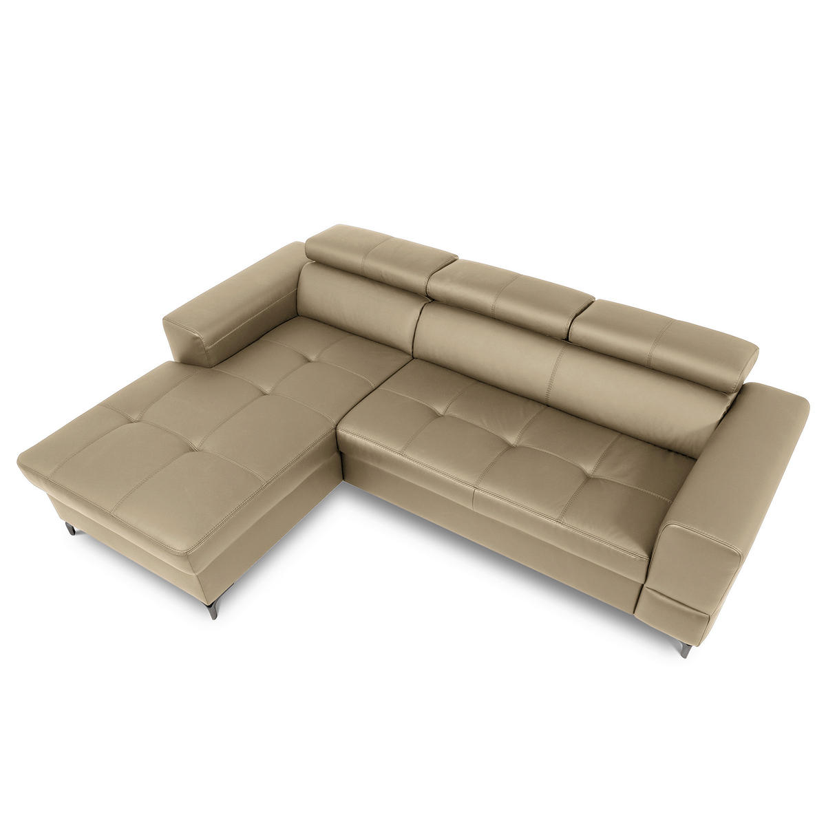 ECKSOFA Hellgrau Echtleder Lederlook  - Hellgrau/Schwarz, Design, Leder/Textil (173/247cm) - Livetastic