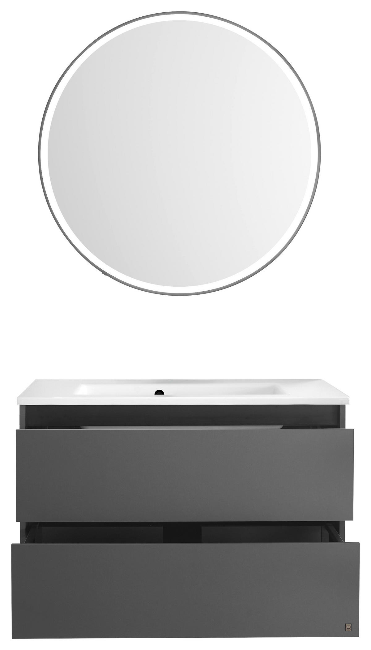 BADEZIMMER 3-teilig  in 92 cm  - Weiß/Grau, Design, Holzwerkstoff/Stein (92cm) - Musterring