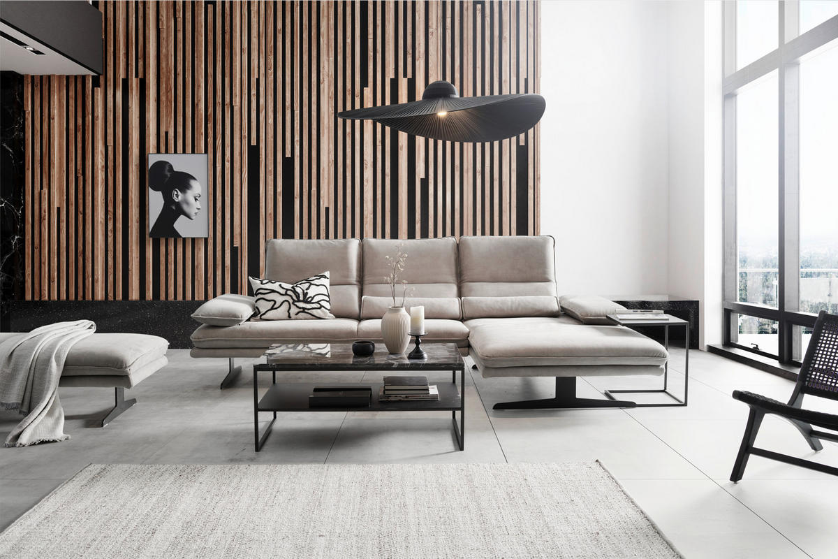 ECKSOFA Grau Mikrofaser  - Schwarz/Grau, Design, Textil/Metall (291/164cm) - Chilliano