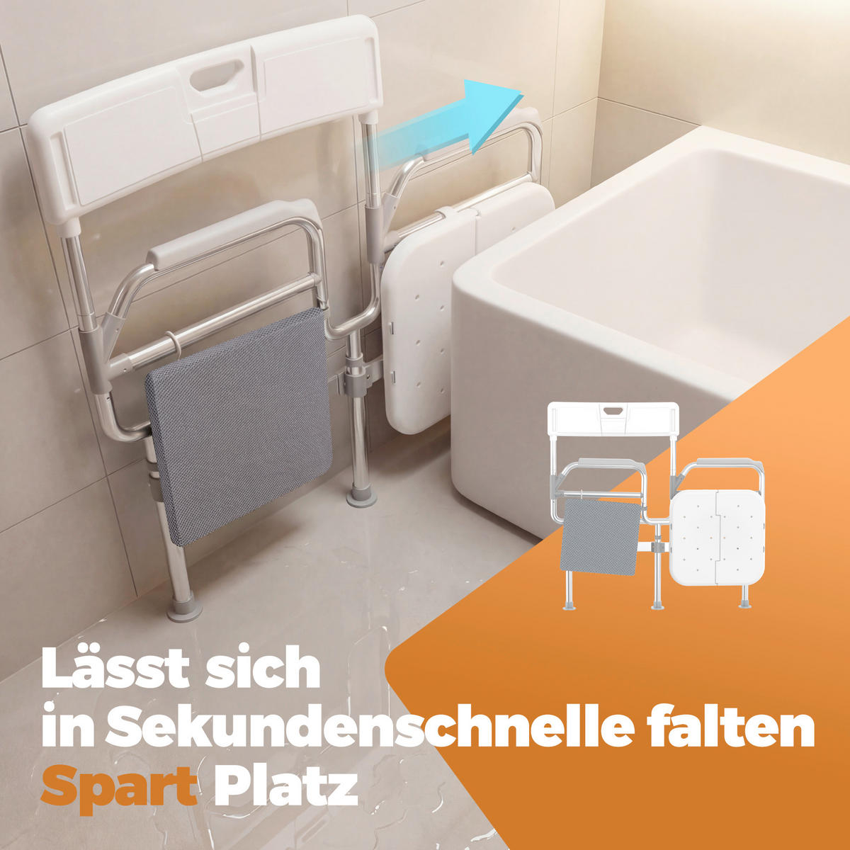 DUSCHHOCKER - Alufarben/Weiß, Trend, Kunststoff/Metall (58/106/46cm) - Milino