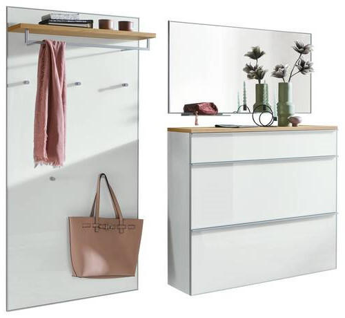GARDEROBE 4-teilig  in 220/195/40 cm  - Alufarben/Weiß, Design, Glas/Holz (220/195/40cm)