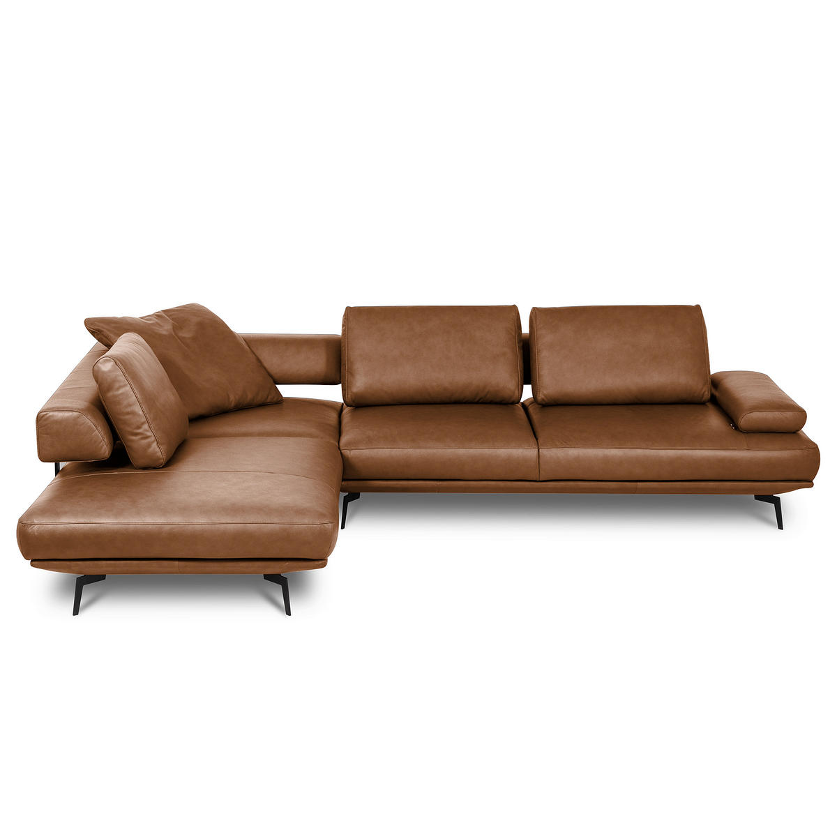 ECKSOFA Cognac Echtleder  - Cognac/Schwarz, Design, Leder/Metall (237/306cm) - Livetastic