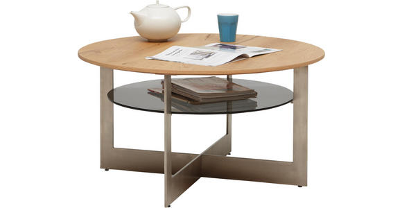 COUCHTISCH in Holz, Metall, Glas, Holzwerkstoff 85/45 cm - Edelstahlfarben/Eichefarben, Design, Glas/Holz (85/45cm) - Dieter Knoll
