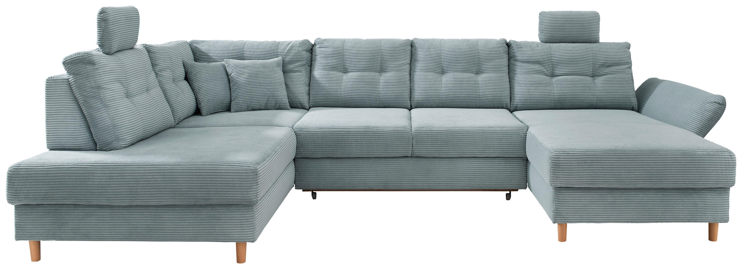 WOHNLANDSCHAFT Hellblau Cord  - Naturfarben/Hellblau, MODERN, Holz/Textil (206/338-352/176cm) - Livetastic