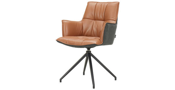 ARMLEHNSTUHL in Eisen Mikrofaser Echtleder pigmentiert - Cognac/Schwarz, Design, Leder/Textil (60,5/89,5/63cm) - Novel