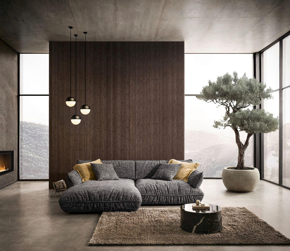 ECKSOFA in Flachgewebe Graubraun  - Graubraun/Schwarz, Design, Kunststoff/Textil (185/264cm) - Emilio Belluti