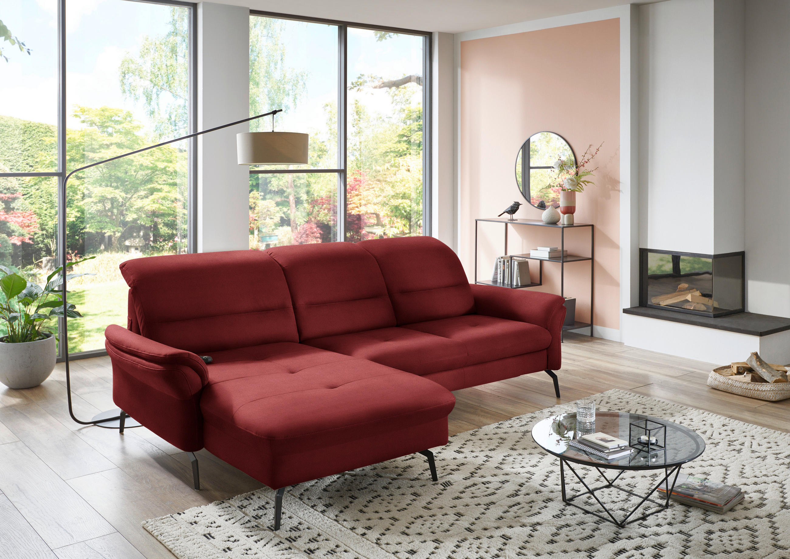 ECKSOFA in Flachgewebe Rot  - Rot/Schwarz, Konventionell, Textil/Metall (181/260cm) - Beldomo Speed