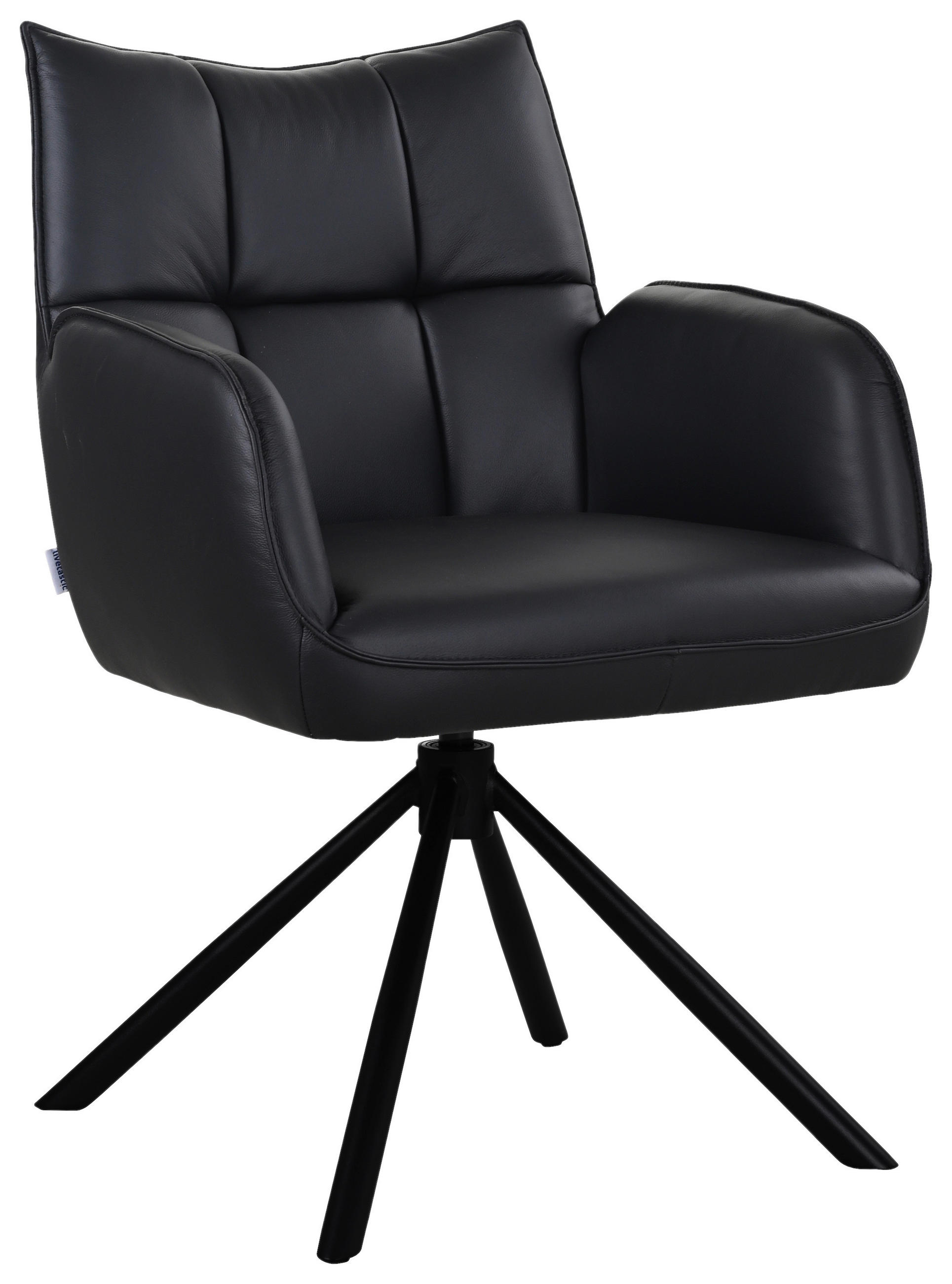 ARMLEHNSTUHL  Sitzfläche 360° drehbar, automatische Rückholfunktion  Echtleder  - Schwarz, MODERN, Leder/Metall (58,5/87,5/61cm) - Livetastic