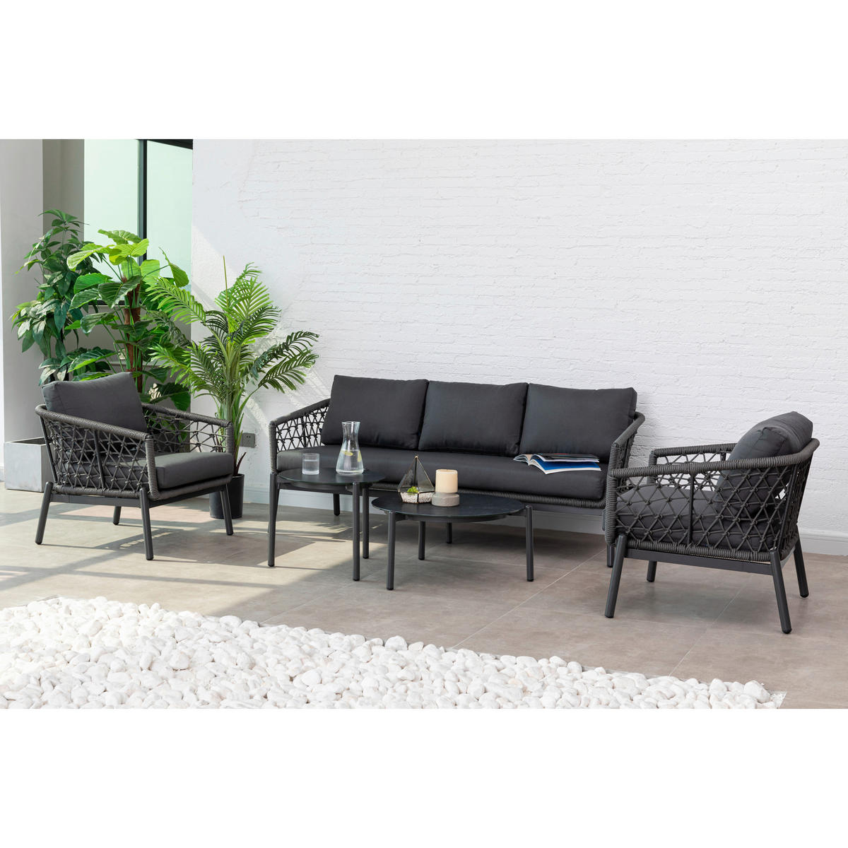 GARTENSET 5-teilig Aluminium 5-teilig  - Anthrazit, MODERN, Glas/Kunststoff - Gardenson