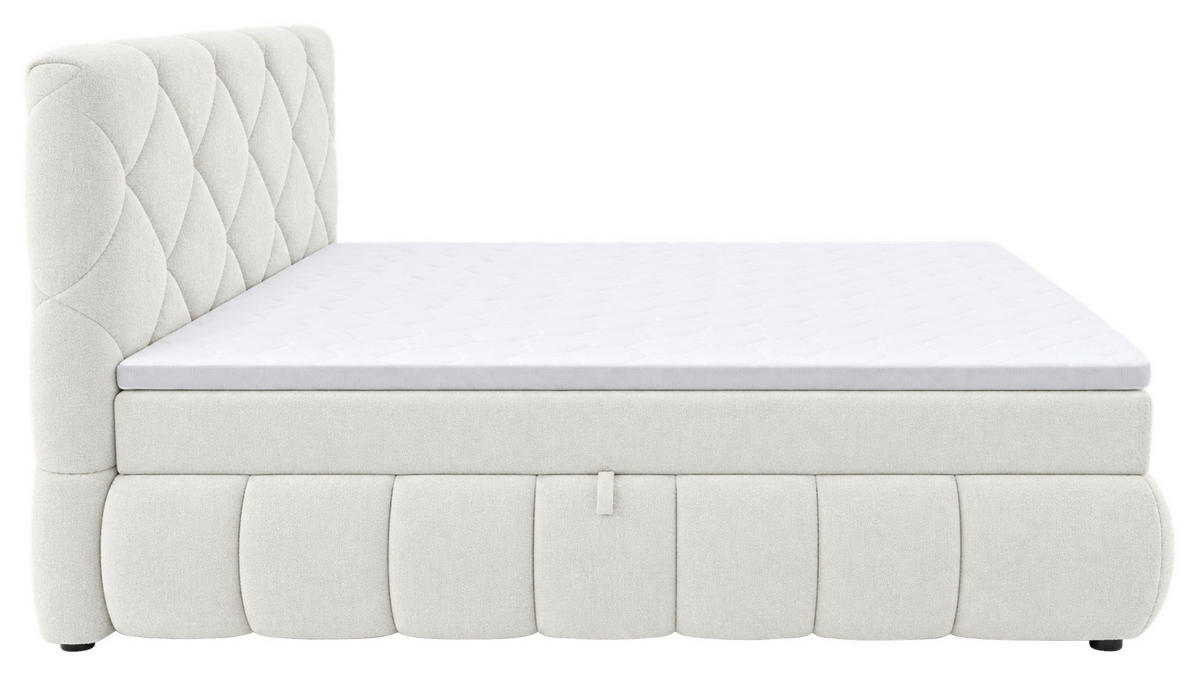 BOXBETT 180/200 cm,  in Beige, gepolstertes Kopfteil, Bettkasten, Topper, Matratzen, H3 + H3 = fest  - Beige/Schwarz, Design, Kunststoff/Textil (180/200cm) - Chameo