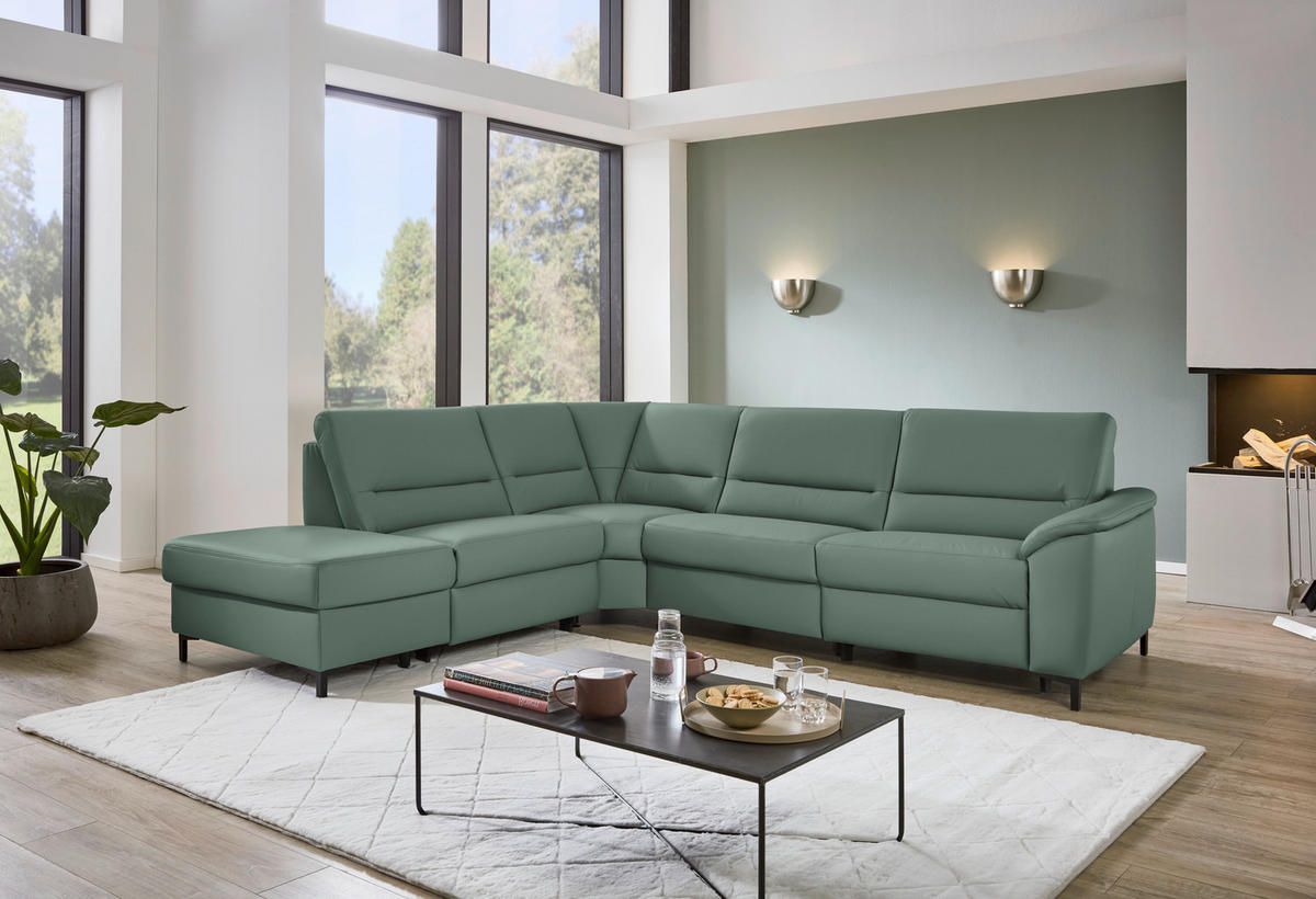 ECKSOFA  in Echtleder Opal  249/290 cm  - Opal/Schwarz, KONVENTIONELL, Leder/Metall (249/290cm) - Beldomo Premium