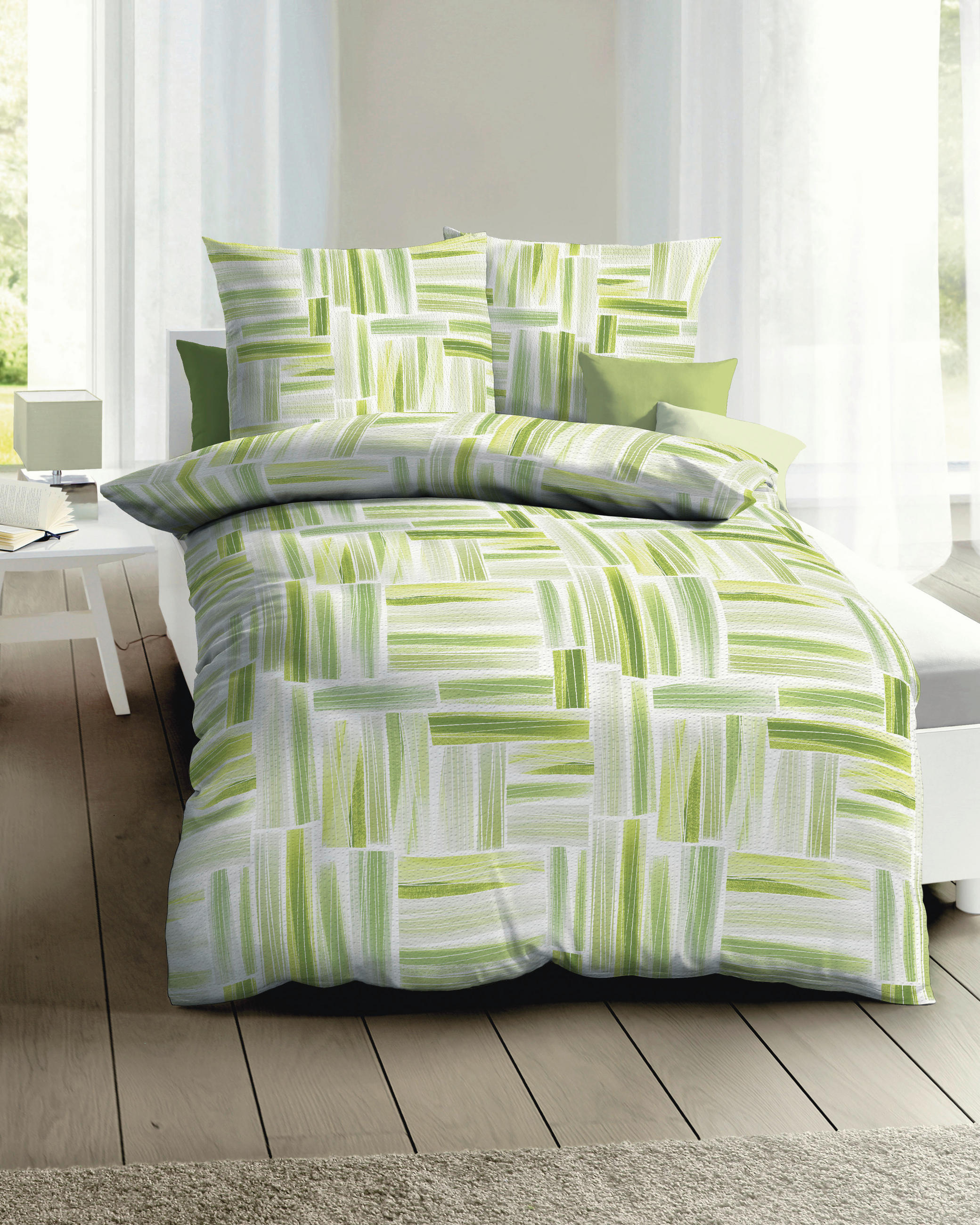 POSTELJNINA Frame 140/200 cm mečkanka barve limete  - barve limete, Konvencionalno, tekstil (140/200cm) - Kaeppel