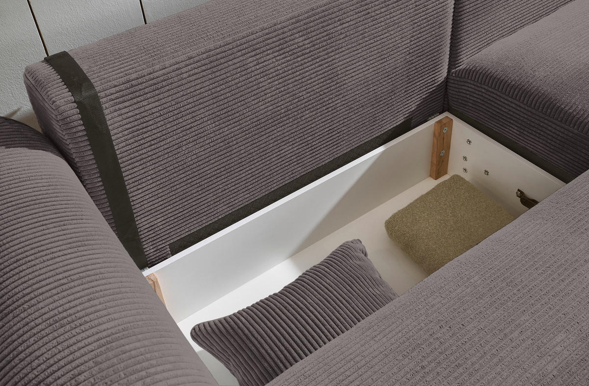 ECKSOFA in Cord Dunkelgrau  - Dunkelgrau/Schwarz, Konventionell, Kunststoff/Textil (255/185cm) - MID.YOU