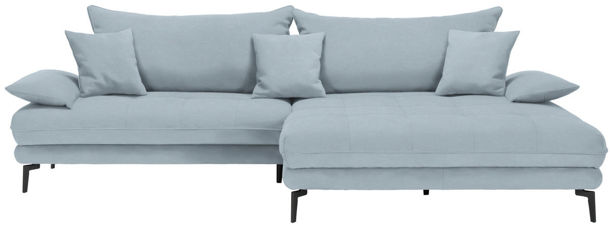 ECKSOFA PRATO Hellblau Flachgewebe  - Schwarz/Hellblau, MODERN, Textil/Metall (292/176cm) - MID.YOU