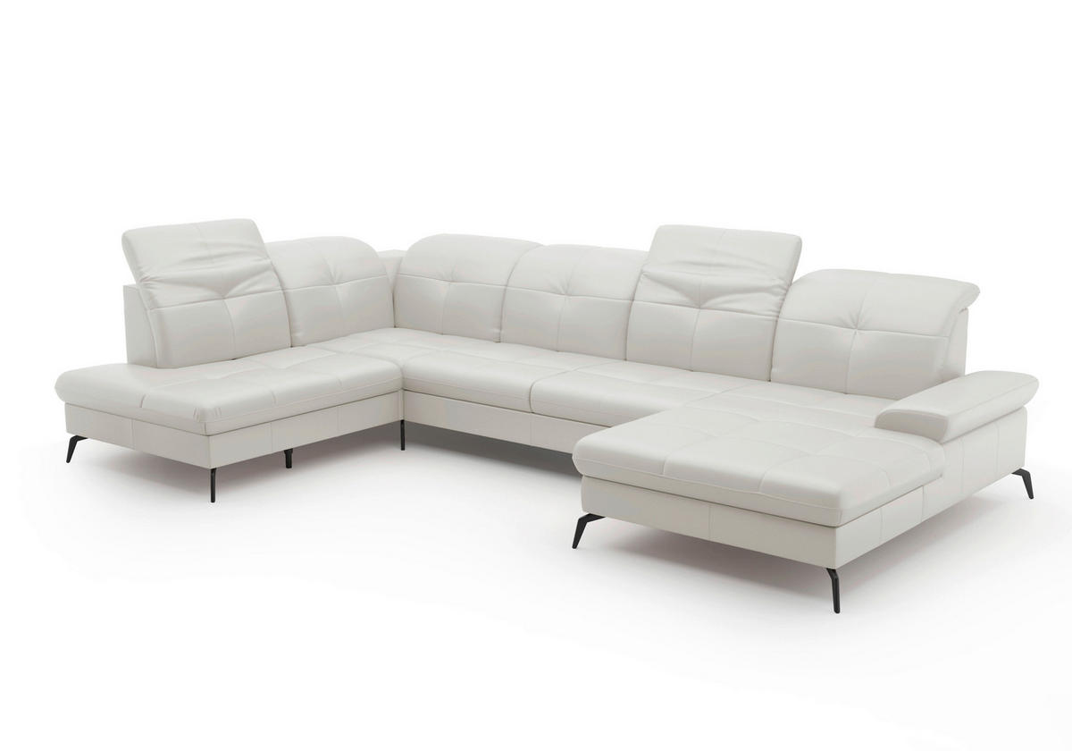 WOHNLANDSCHAFT Weiß Echtleder  - Schwarz/Weiß, KONVENTIONELL, Leder/Metall (231/357/185cm) - Sit & More