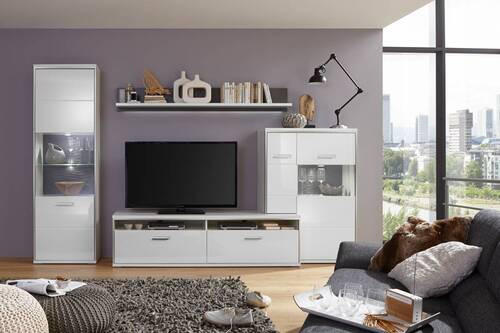 TV DIEL, sivá, strieborná, biela, biela s vysokým leskom, 184/51/52 cm - sivá/biela, Design, kov/kompozitné drevo (184/51/52cm) - Livetastic