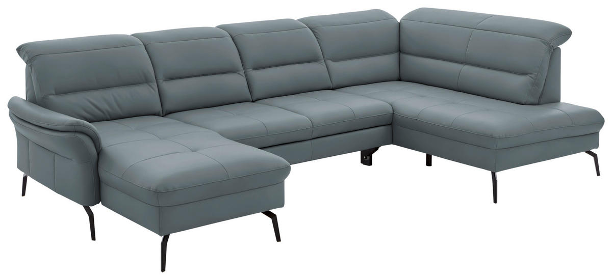 WOHNLANDSCHAFT in Echtleder Blaugrau  - Blaugrau/Schwarz, Design, Leder/Metall (181/336/206cm) - Beldomo Speed