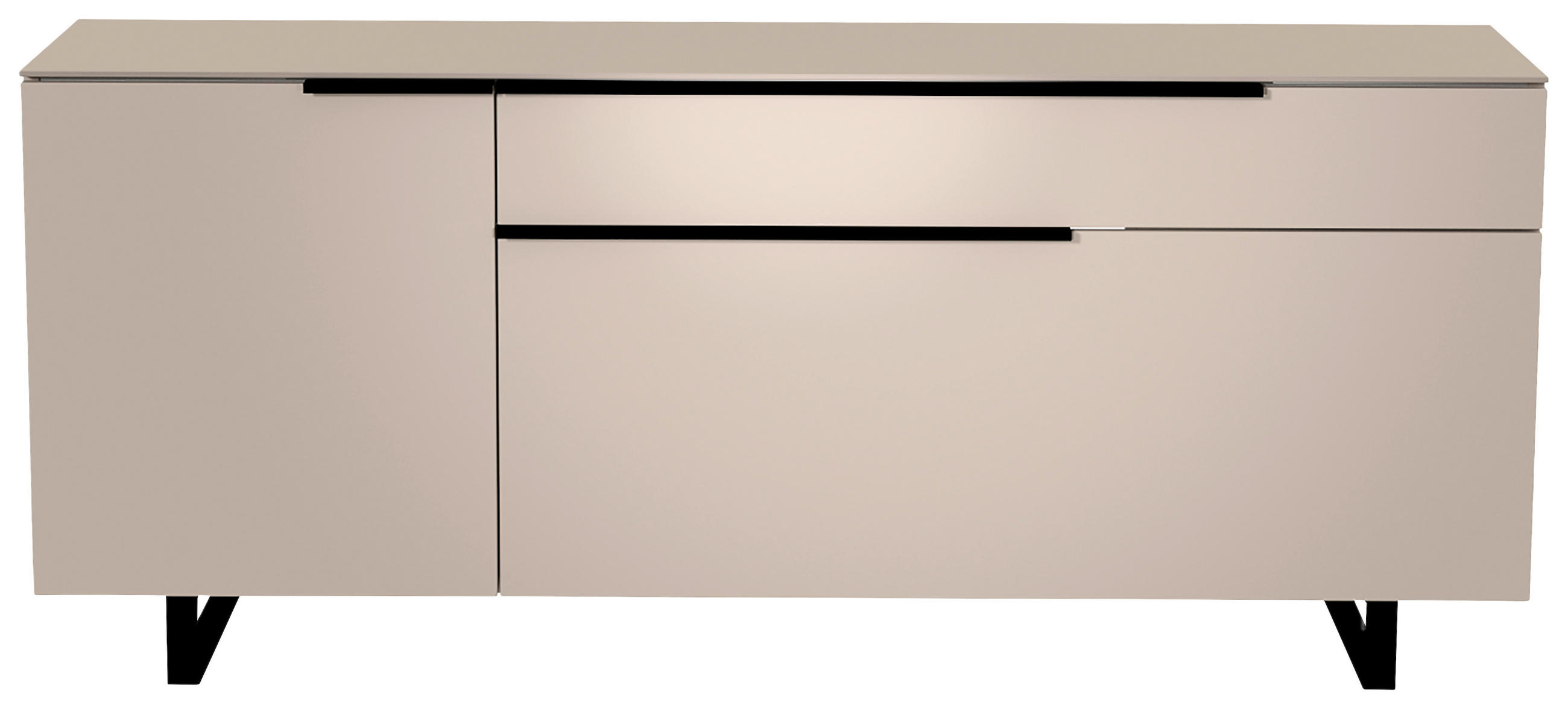 LOWBOARD Schwarz, Sandfarben  160/66/45 cm  - Sandfarben/Schwarz, Design, Glas/Holzwerkstoff (160/66/45cm) - Moderano