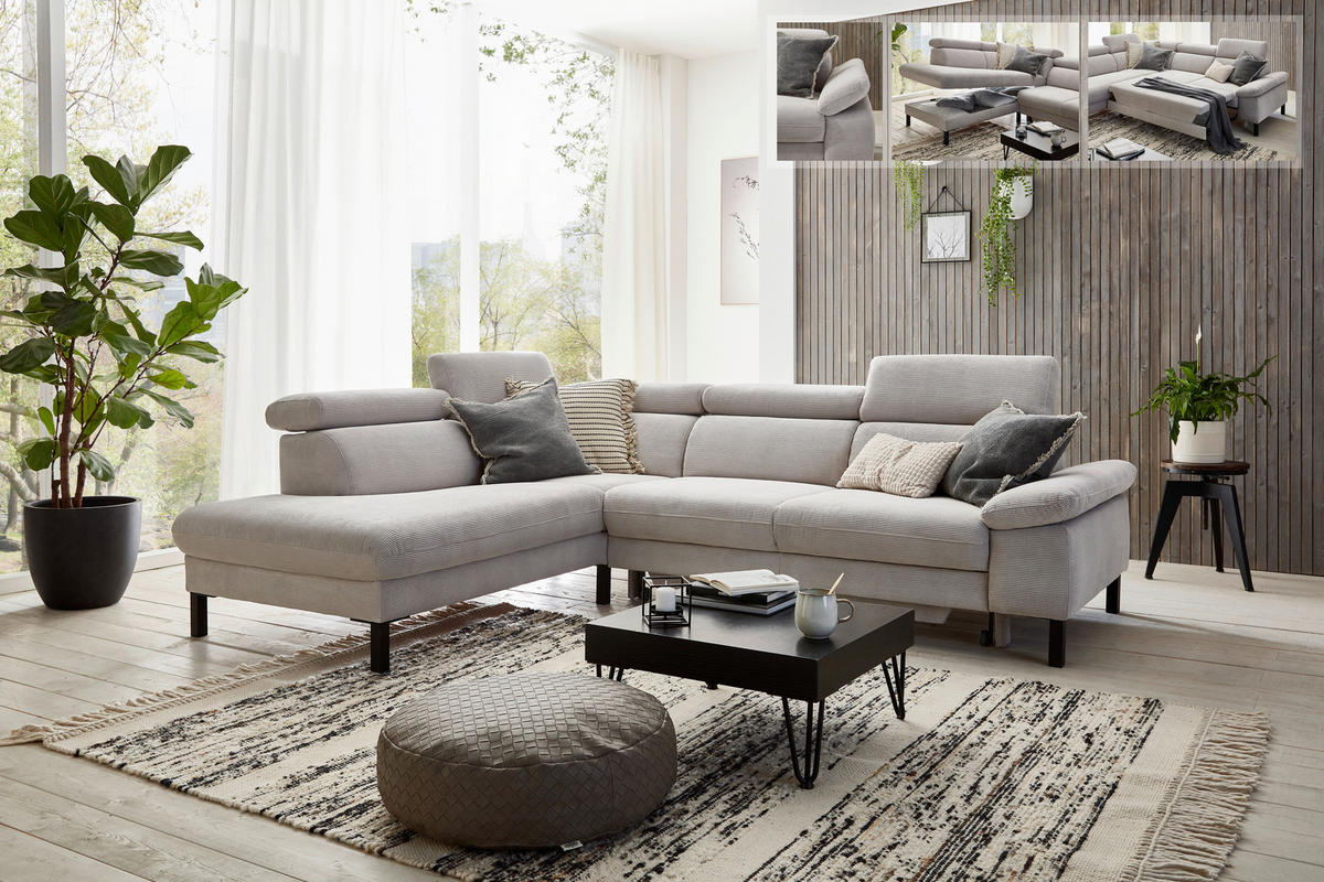 ECKSOFA 830 Grau Cord  - Schwarz/Grau, Design, Textil/Metall (217/272cm) - Pure Home Comfort