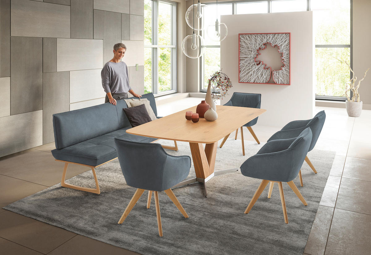 SITZBANK in Holz, Leder Wildeiche, Graublau  - Wildeiche/Graublau, Design, Leder/Holz (214/88/66cm) - Koinor