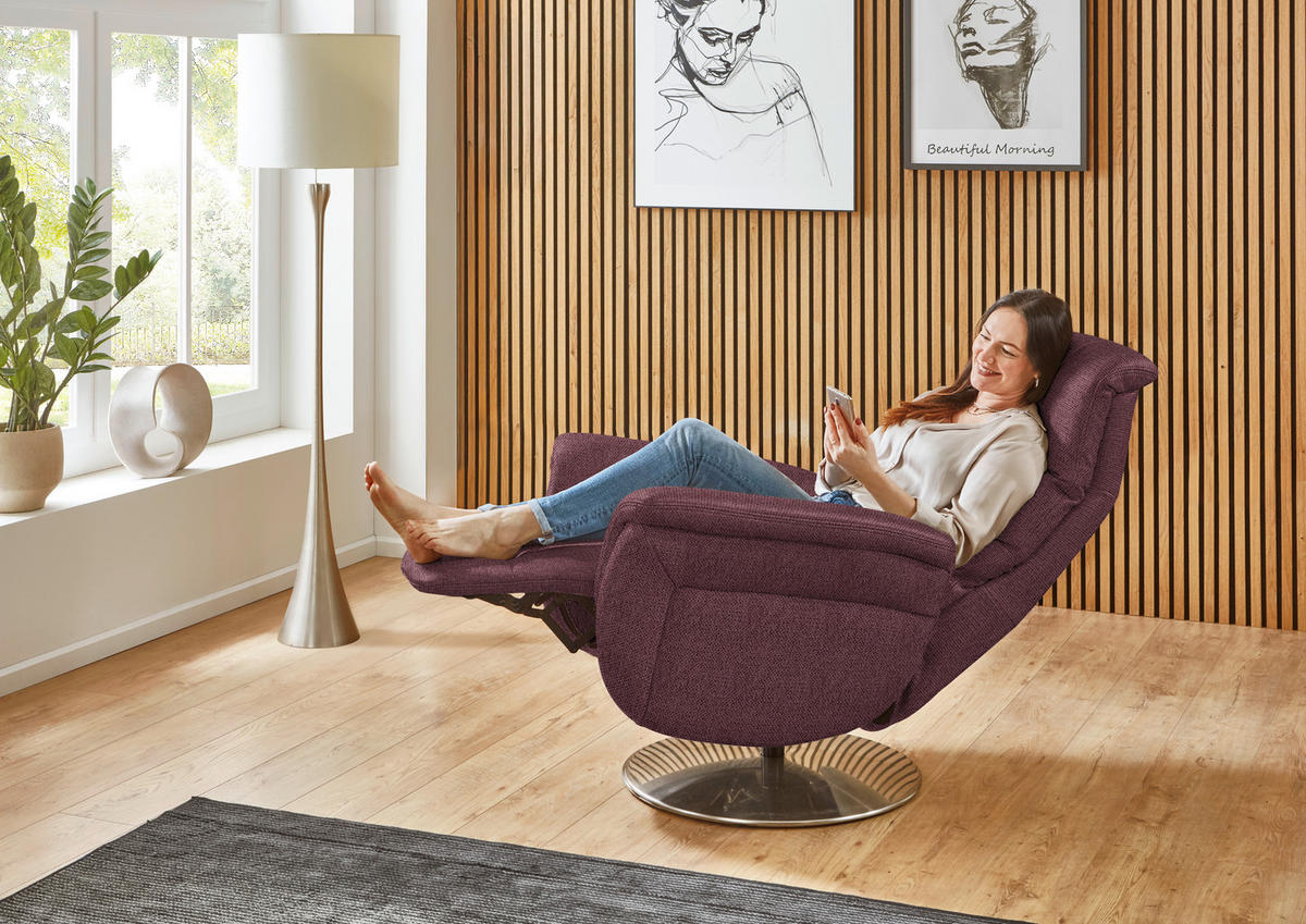 RELAXSESSEL in Textil Weinrot  - Edelstahlfarben/Weinrot, KONVENTIONELL, Textil/Metall (79/112/94cm) - Beldomo Premium