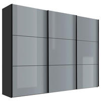 SCHWEBETÜRENSCHRANK 298/222/68 cm 3-türig Hellgrau, Dunkelgrau  - Dunkelgrau/Hellgrau, KONVENTIONELL, Glas/Holzwerkstoff (298/222/68cm) - Moderano
